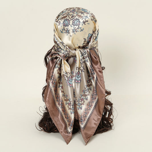 Printed Artificial Silk Square Scarf 90cm Versatile Fashion Headscarf