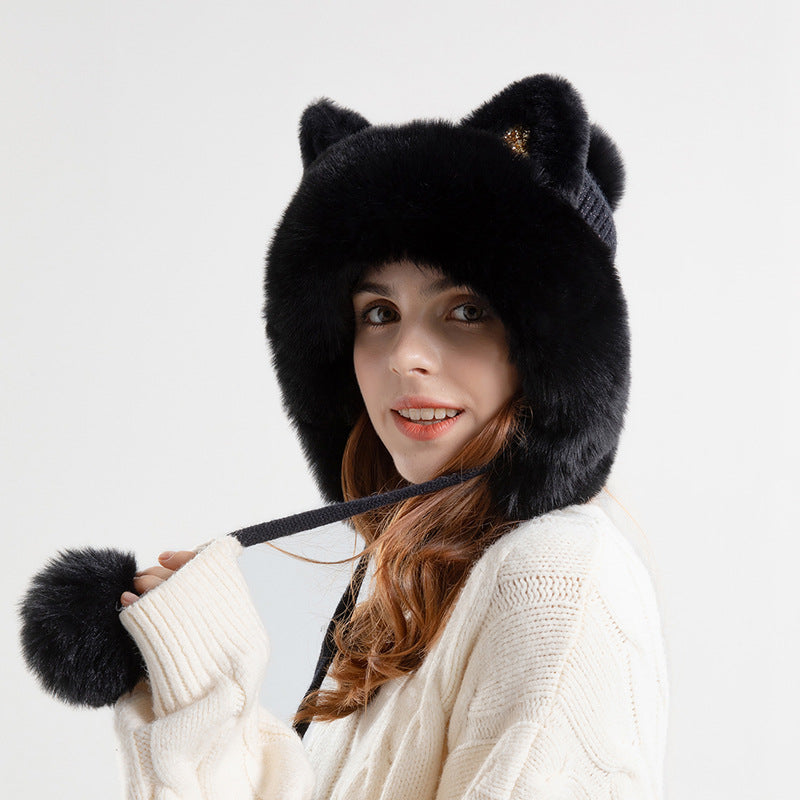 Cute Knitted Hat Winter Female Cartoon Cat Ears