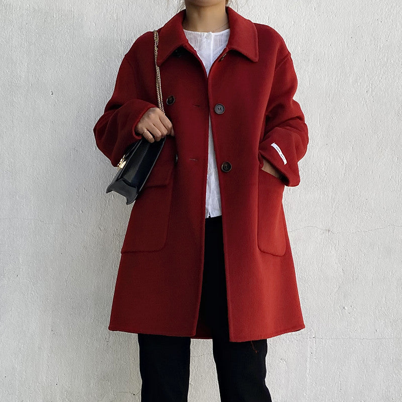 Medium Length Loose Small Wool Coat