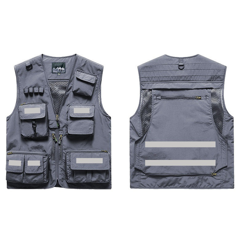 Mens And Womens Workwear Vest With Reflective Strips And Multiple Pockets