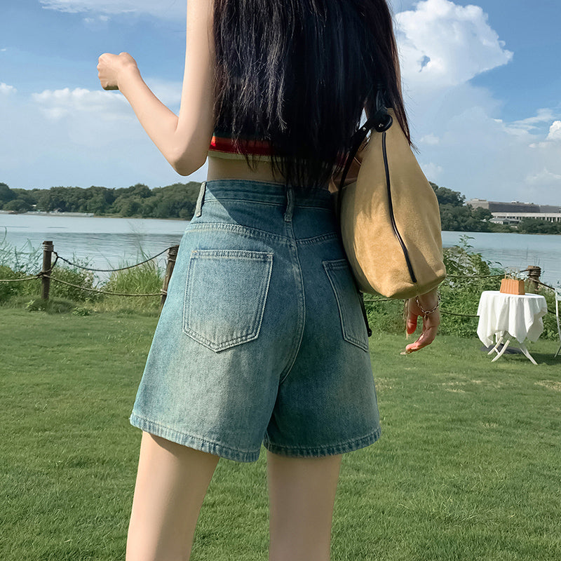 Loose Niche Retro High-waisted Denim Shorts