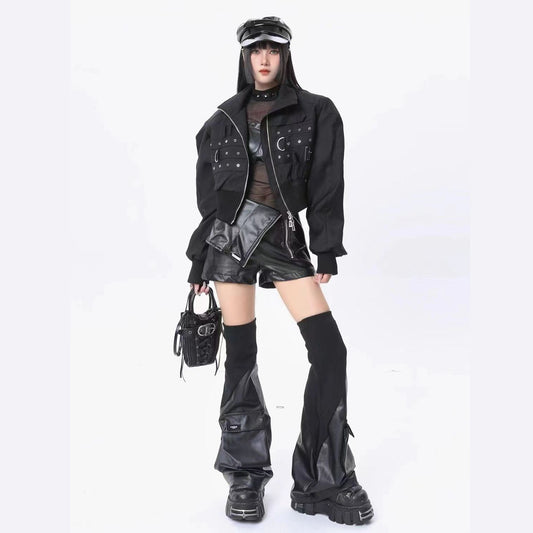 Niche Leather Sock Boots With Stitched 3D Pockets And A Functional