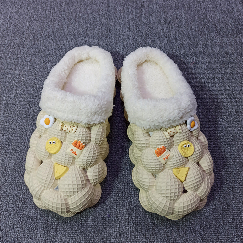 Men's And Women's Fashion Litchi Bubble Platform Non-slip Warm Cotton Slippers