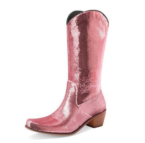 Womens Block-Heel Patent Leather Knee-High Boots