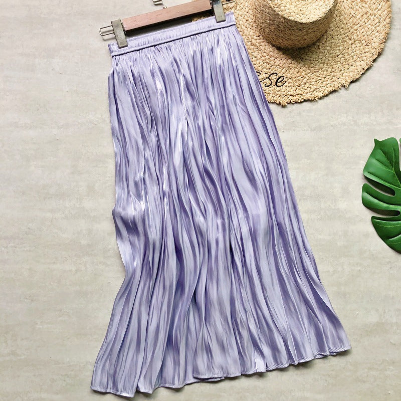 Glossy Silky Pearl Glossy Satin Pleated Skirt