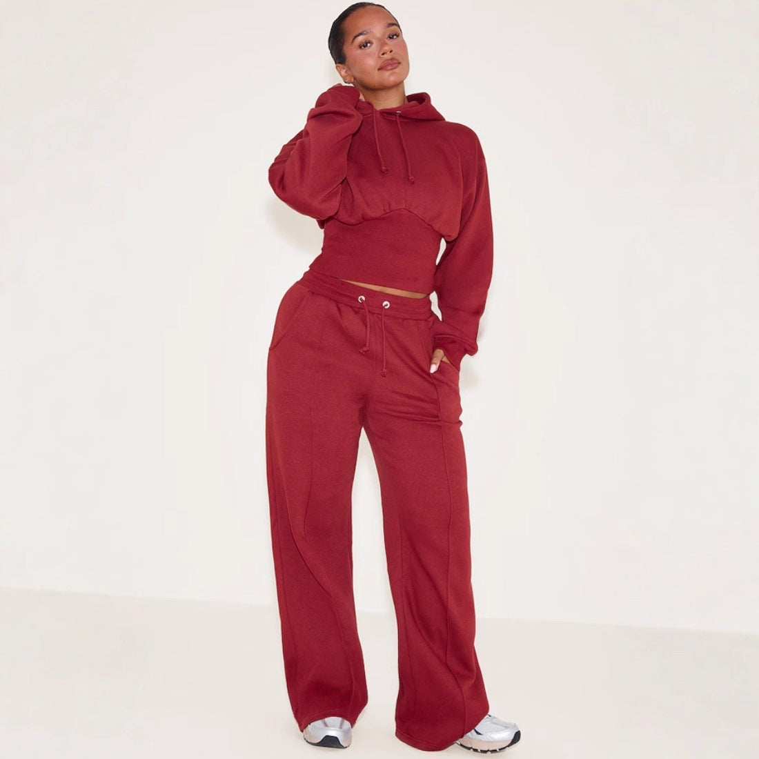 Hooded Drawstring Sweatshirt And Lace-up Pants Two-piece Set