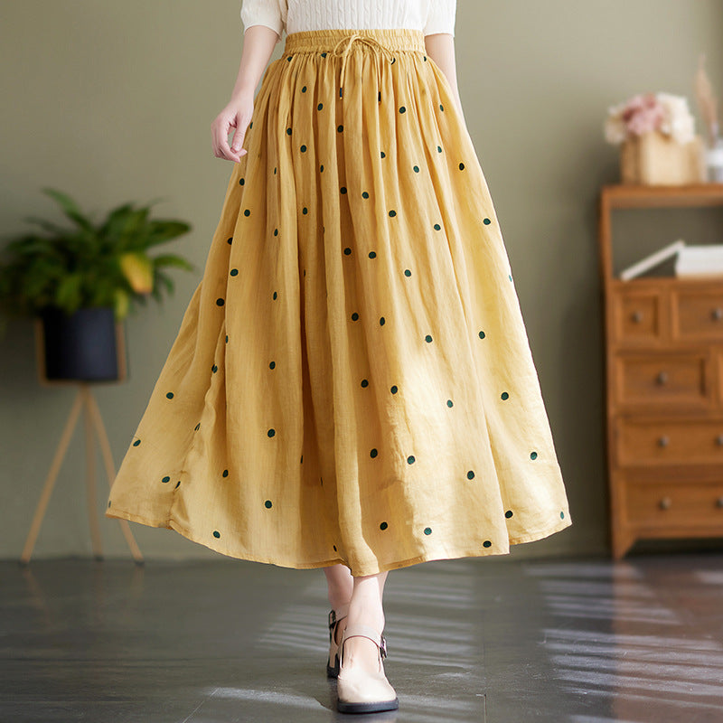 Cotton And Linen Skirt Women's Temperament Figure Flattering Flowy Long Skirt