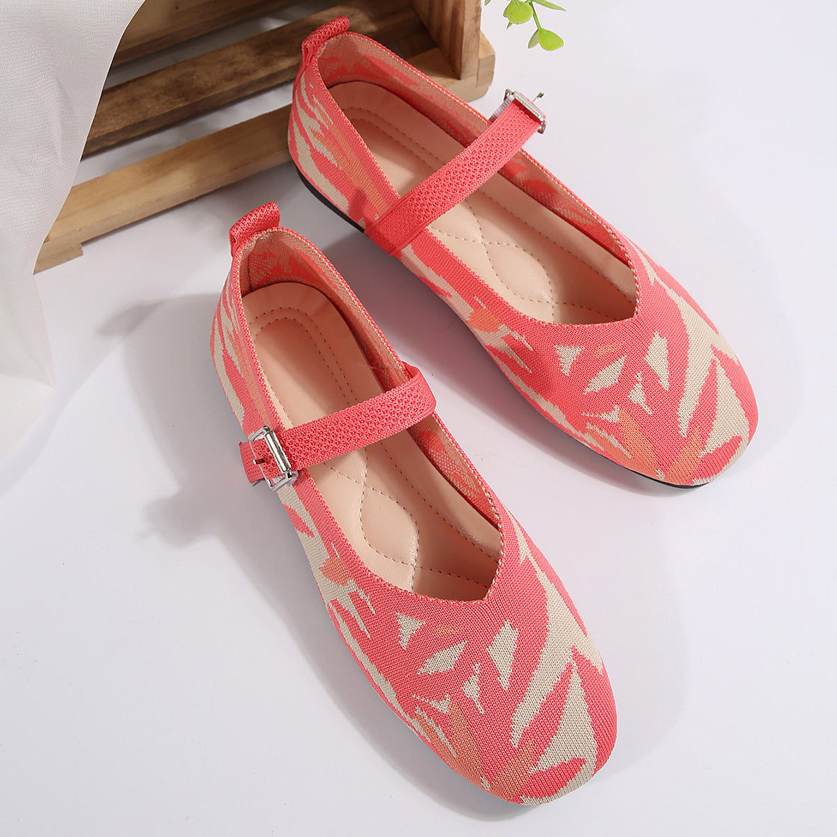 Square Toe Knitted Braided Non-slip Soft Soles Single-layer Shoes