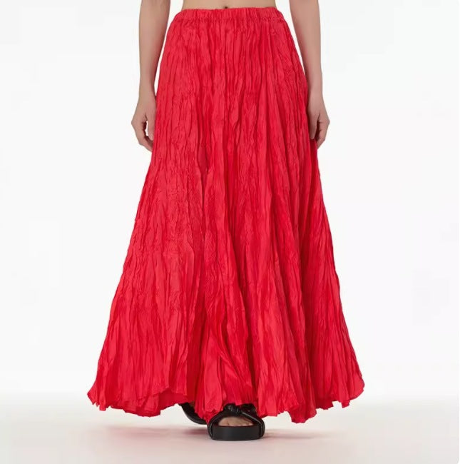 Irregular Ultra-long Mop Umbrella Skirt Slimming Pleated Half-length