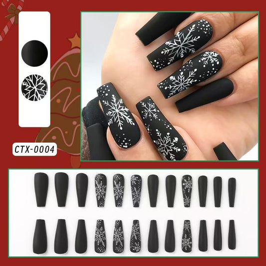 24 Pieces Christmas Black Red Bottom Big Snowflake Manicure