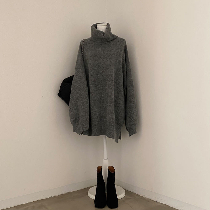 High Collar Warm Sweater Mid-length Versatile Knitted Top Women