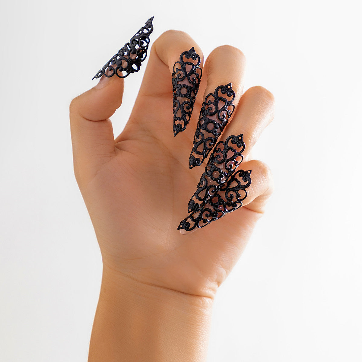 Ornament Gothic Style Hollow Tapered Fingernail Cap Ring Niche Metal Tassel Ring