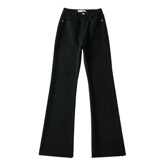 Raw Edge High Waist Denim Flared Pants Trendy Women's Clothing