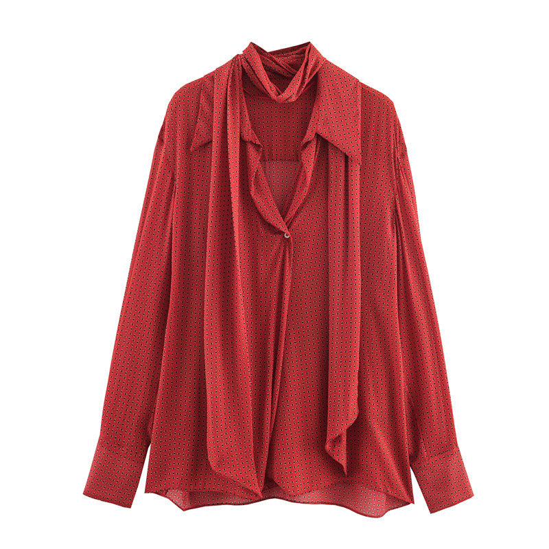 European And American Style Fashionable Simple Printed Bowknot Decoration Shirt