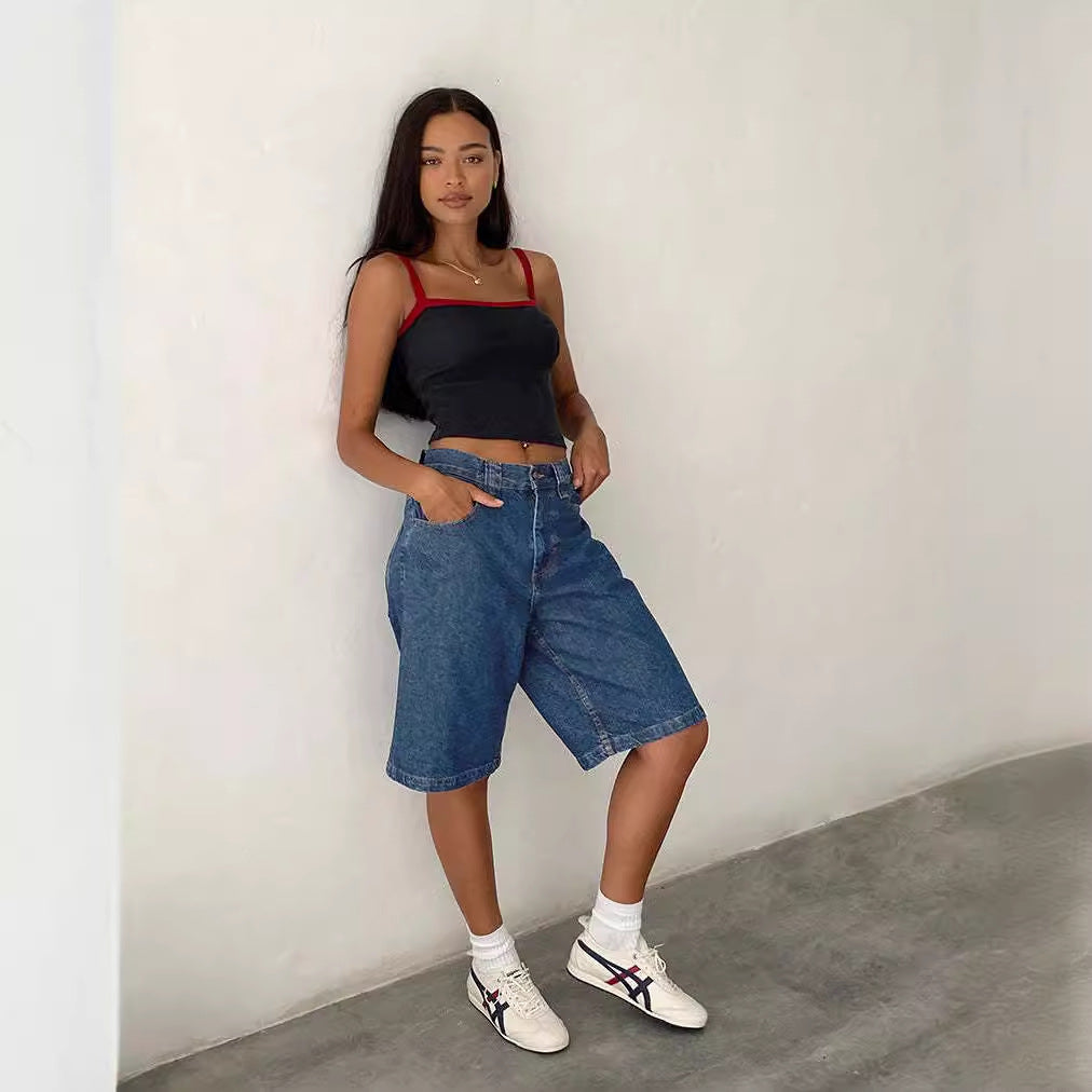 European And American Denim Shorts Bullet-free Fitted Figure Flattering Women's Pants