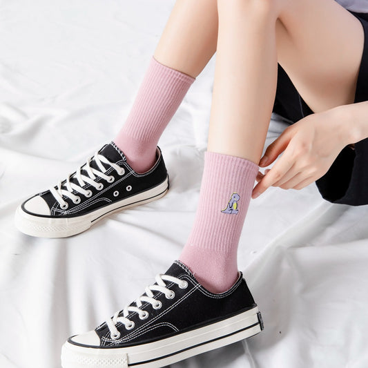 Women's Fashion Cartoon Embroidered Mid Tube Socks