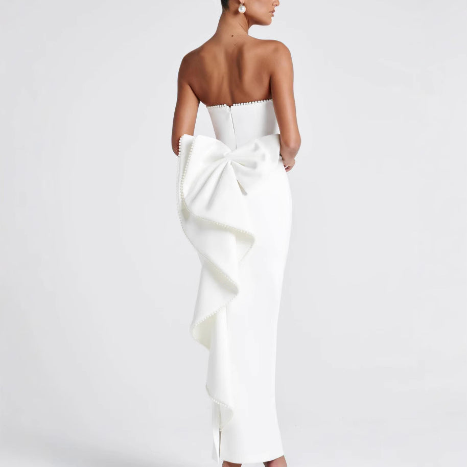 Elegant High-end Womens Solid-color Sleeveless Tube Dress