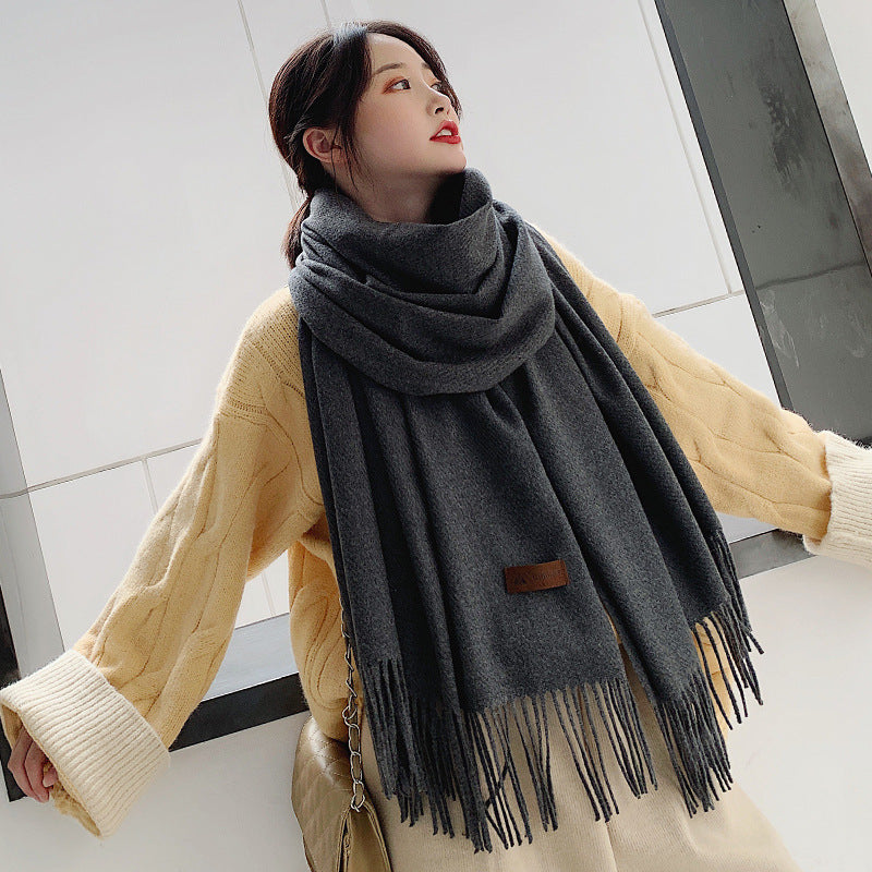 Women's Solid Color Thickened Cotton Cashmere Scarf