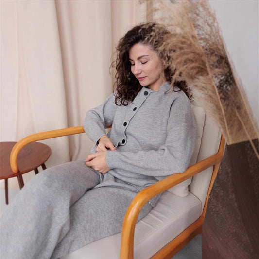 Women's Sweater Suit Round Neck Sweater Cardigan Knitted Vest Same Color Trousers