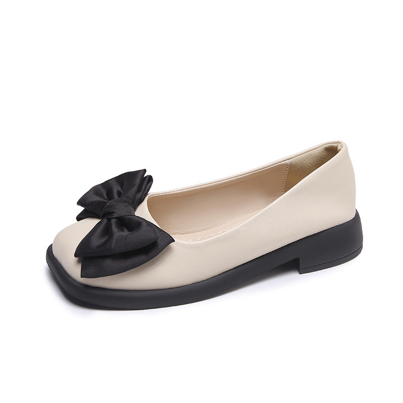 Chunky hælplateau-loafers, nye retro-pumps i laklæder med firkantet tå og sløjfe til kvinder, forår og sommer