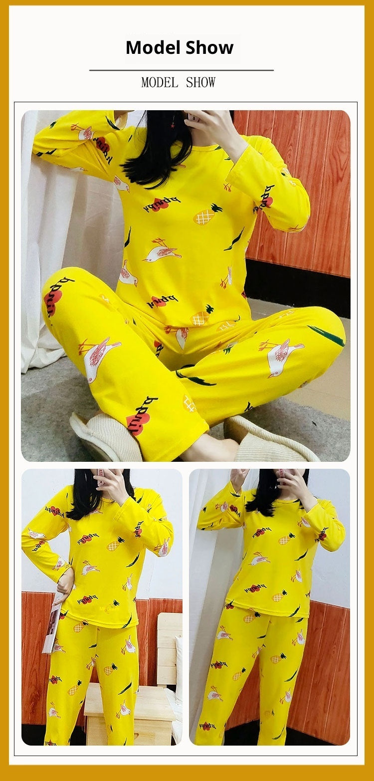 Simple Casual Spring Autumn Pajamas Women Korean Style Solid Color Plaid Fetish Long-sleeve Suit
