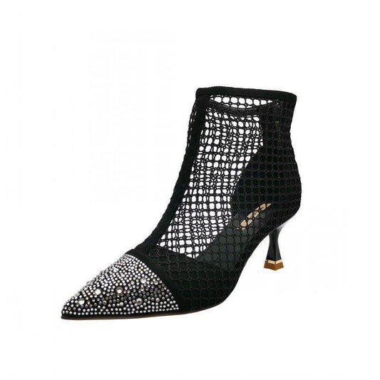Small High-heeled Net Boots Hollow Shoes Breathable
