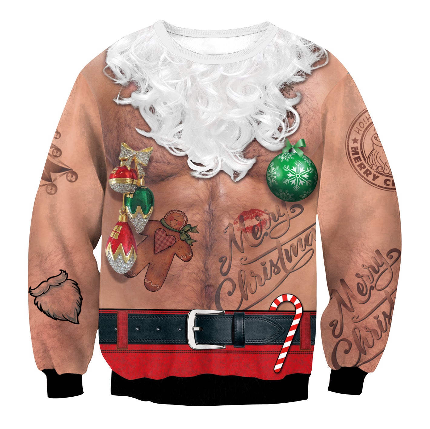 Santa Claus Balloon Print Round Neck Long Sleeve Round Neck Sweater Couple Dress Girl