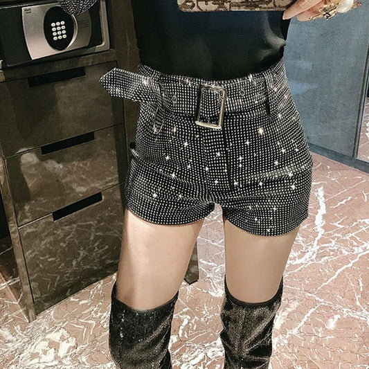 Full Diamond Stretch Jeans Women's Fashion Slim Fit Denim Shorts