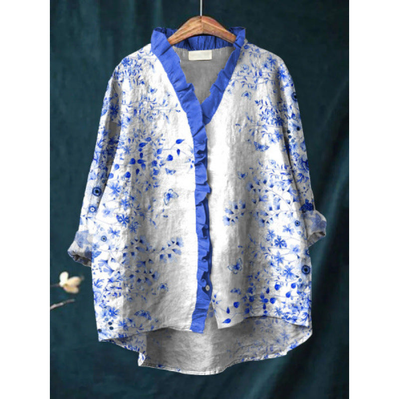 Women's Loose Print Crew Neck Casual Plus Size Shirt