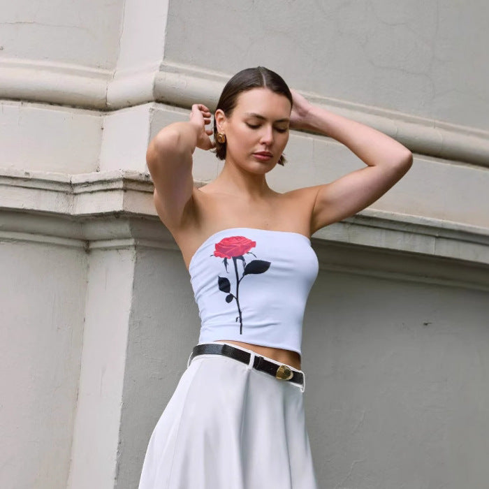 Chestbaring Midriffbaring Floralprint Tank Top