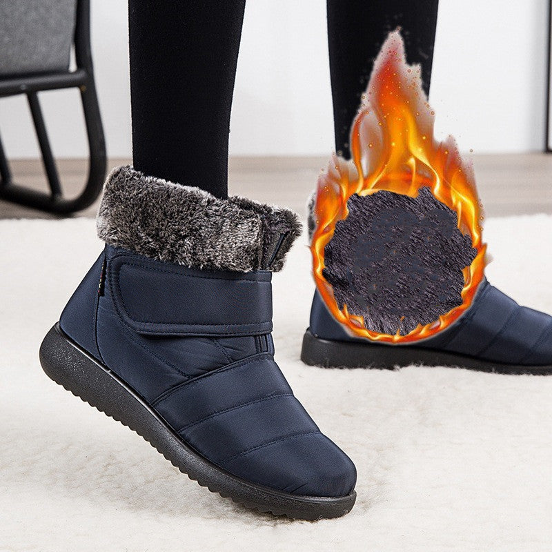 Women Snow Boots Winter Warm Plush Shoes With Velcro-design Flat Ankle Boots