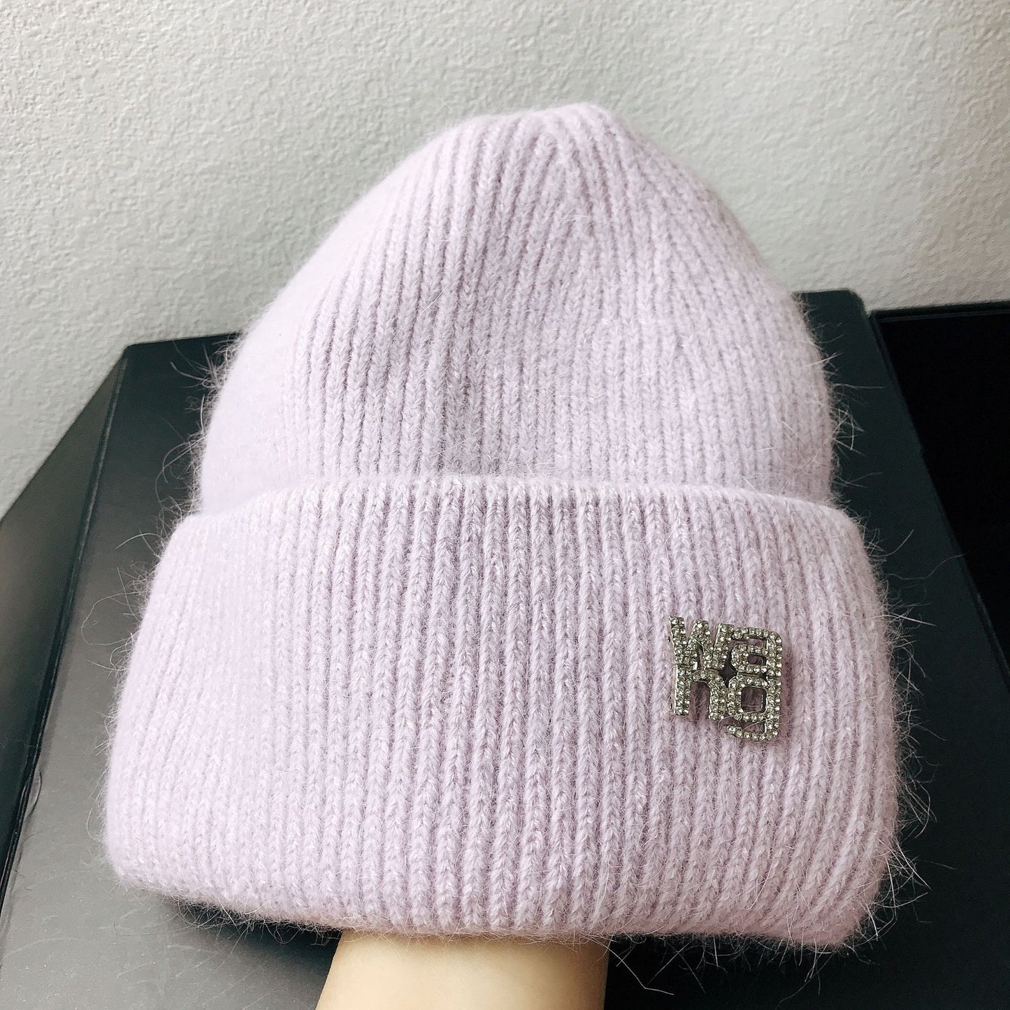 Rabbit Hair Double Fold Brim Knitted Hat