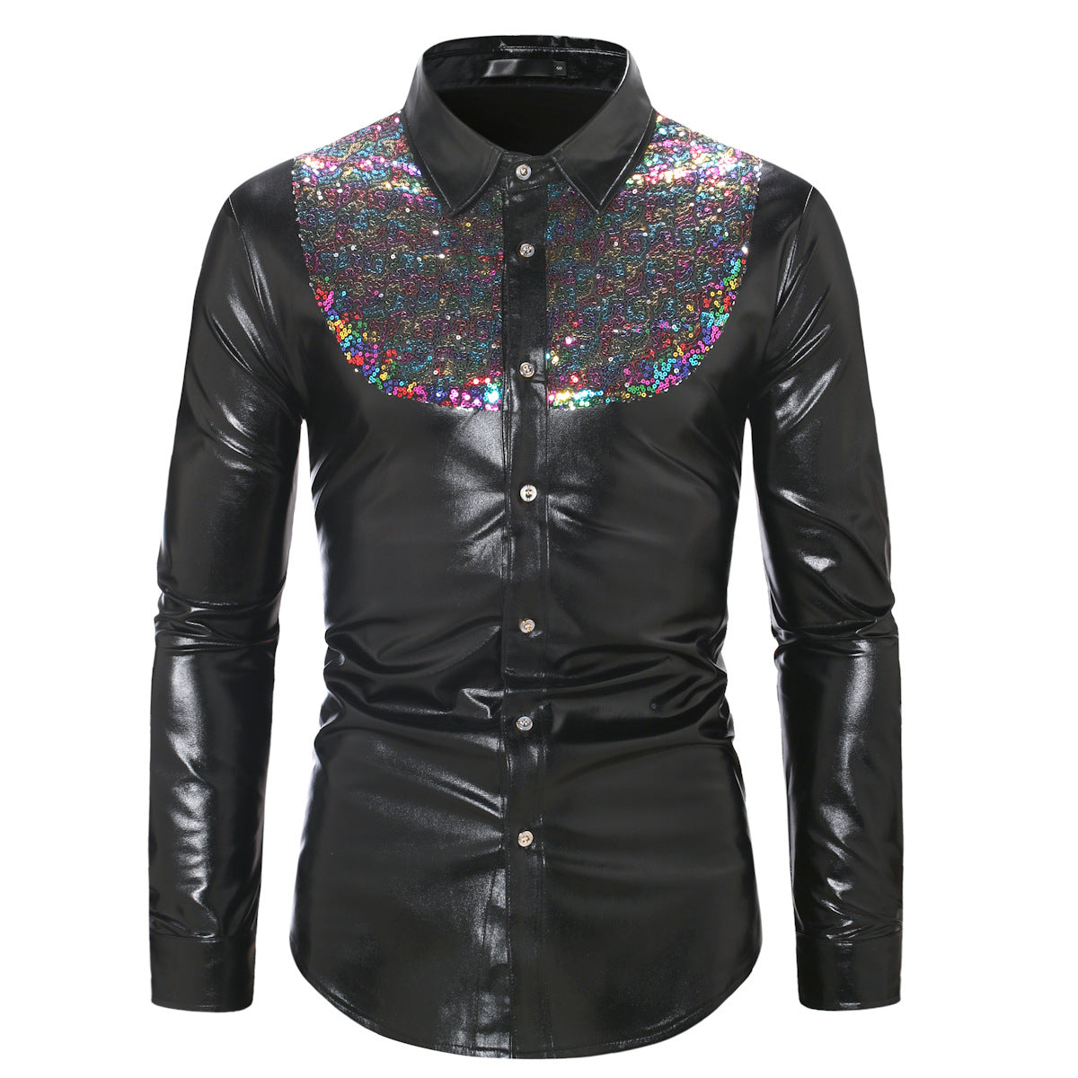 Autumn New Fashion Color-blocking Sequin Disco Shirt