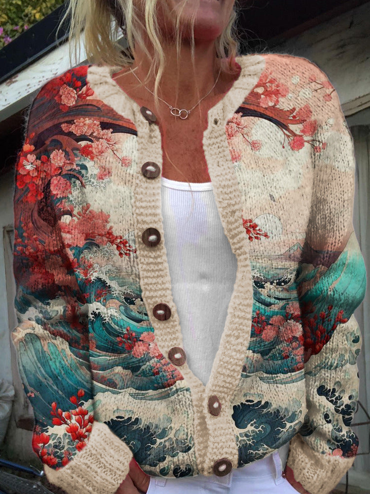 3D Digital Printing Cardigan Knitted Coat