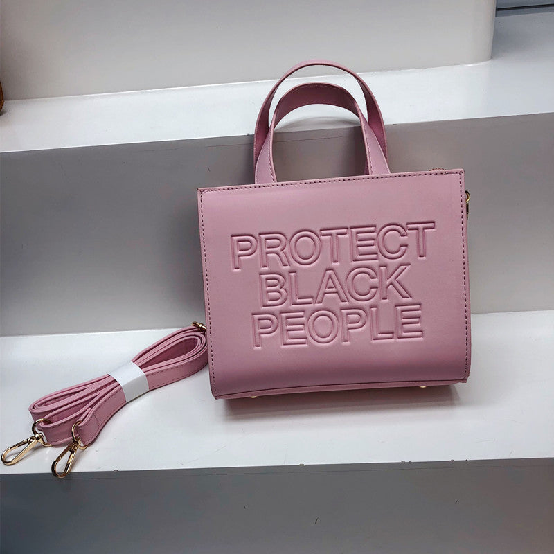 Small Square Bag Simple Casual Texture Shoulder Messenger Bag PU Leather Embossed Letters
