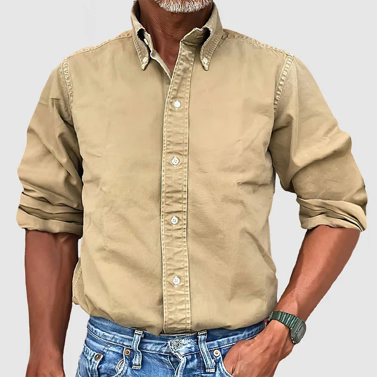 Versatile Solid-Color Lapel-Button Business Shirt For All Seasons