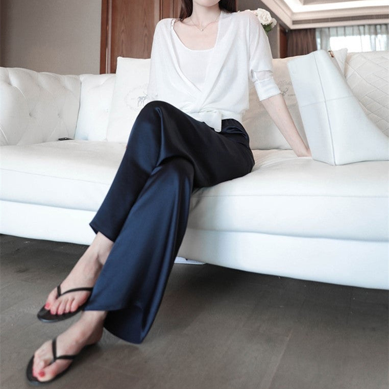 Women's Fashion Casual Solid Color High Waist Draped Wide Leg Pants