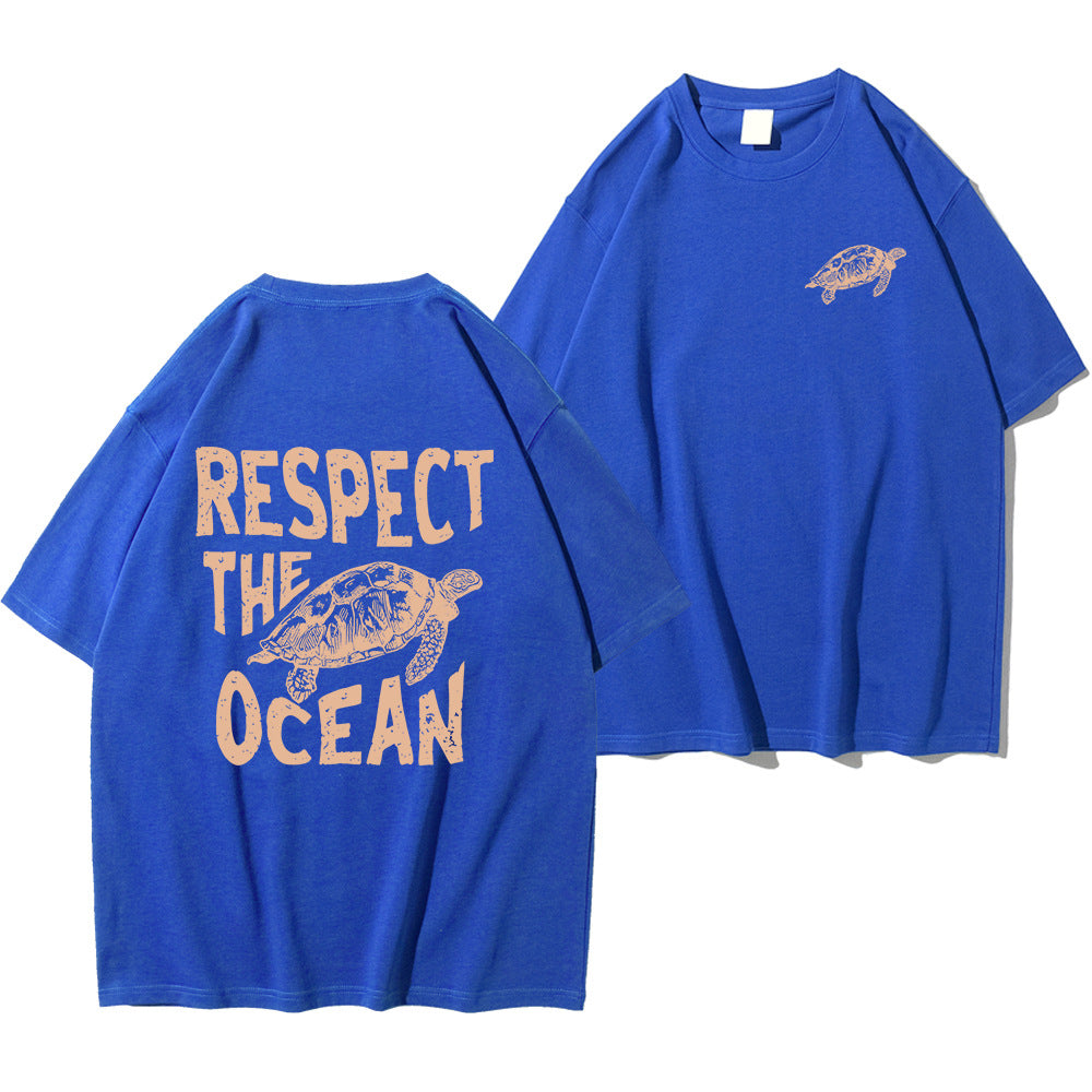 Ladies Respect Ocean Turtle Printed T-shirt
