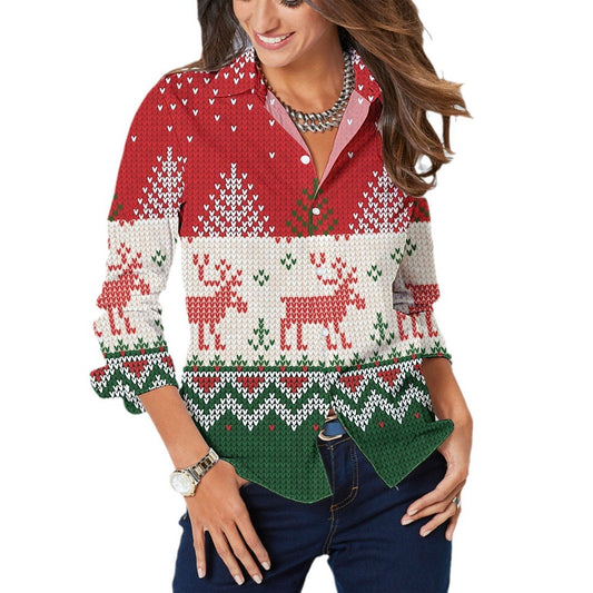 Women's Button Lapel Long Sleeve Shirt