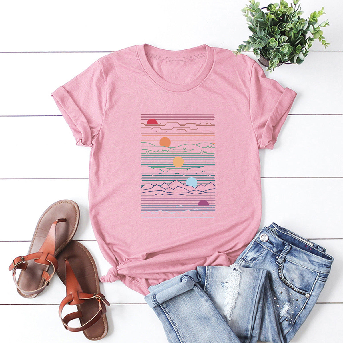 European And American Women's Round Neck Short Sleeve T-shirt