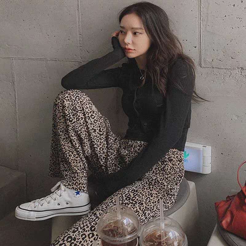 Summer Chiffon Leopard Print Loose Plus Size Casual Wide-leg Pants