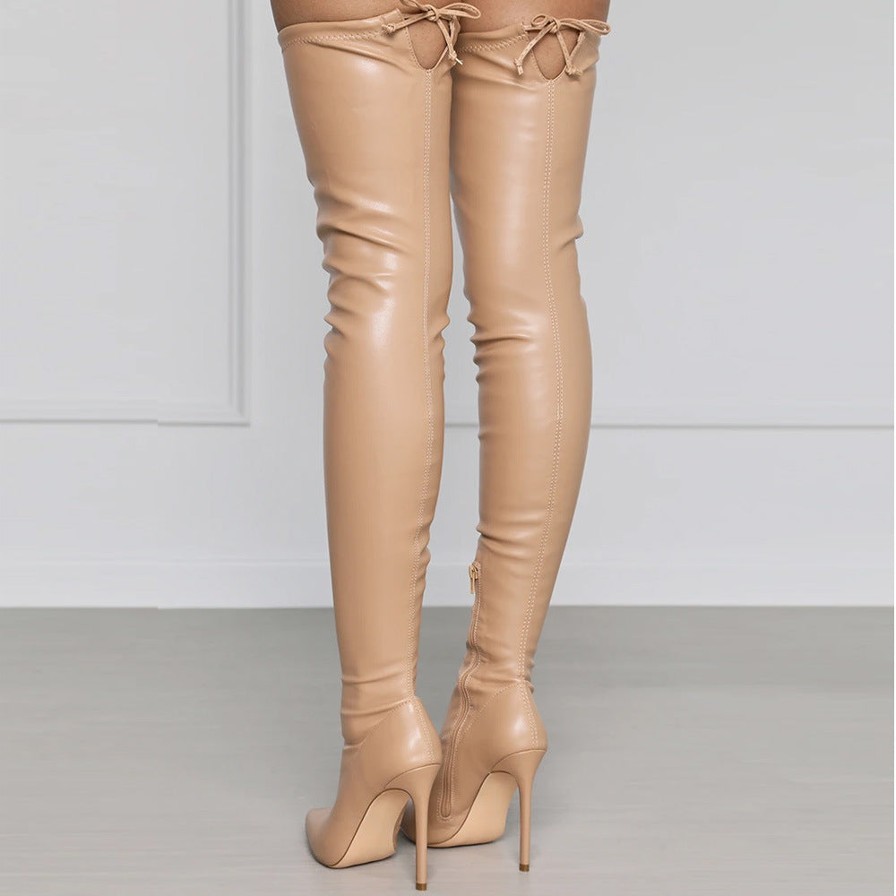 New Sexy Pu Pointed Side Zipper High Stiletto Heel Ladies Plus Size Over-the-knee Boots