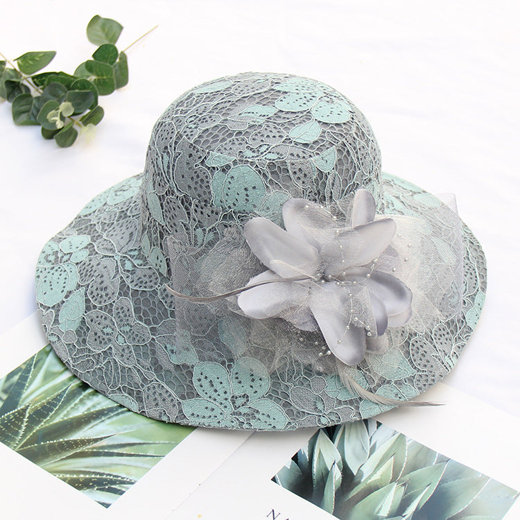 Women's New Lace Mesh Flower Big Brim Sun Hat