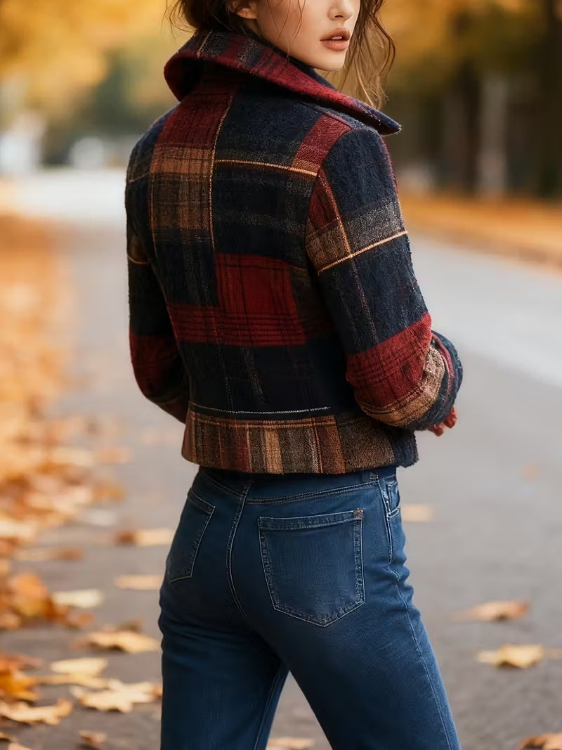 Autumn And Winter New Cross Border Foreign Trade Fashion Casual Jacket Short Style Printed Retro Plaid Collar Jacket