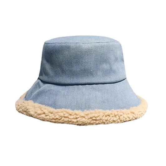Denim Double Face Lamb Plush Fisherman Hat