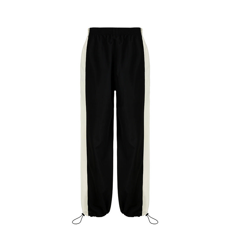 Cool Contrast Color Drawstring Ankle-tied American Casual Loose Woven Pants