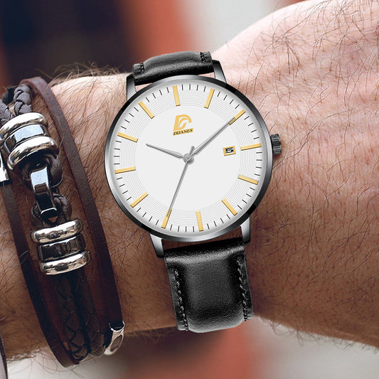 Calendar Quartz Men's Fashion Casual Belt Watch