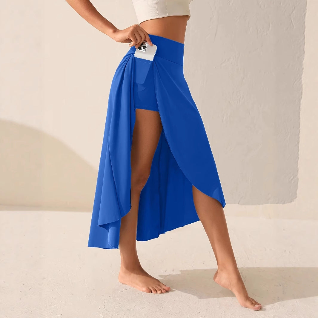 Elegant Flowing Solid-Colored Midi Skirt With Ruffle Trim