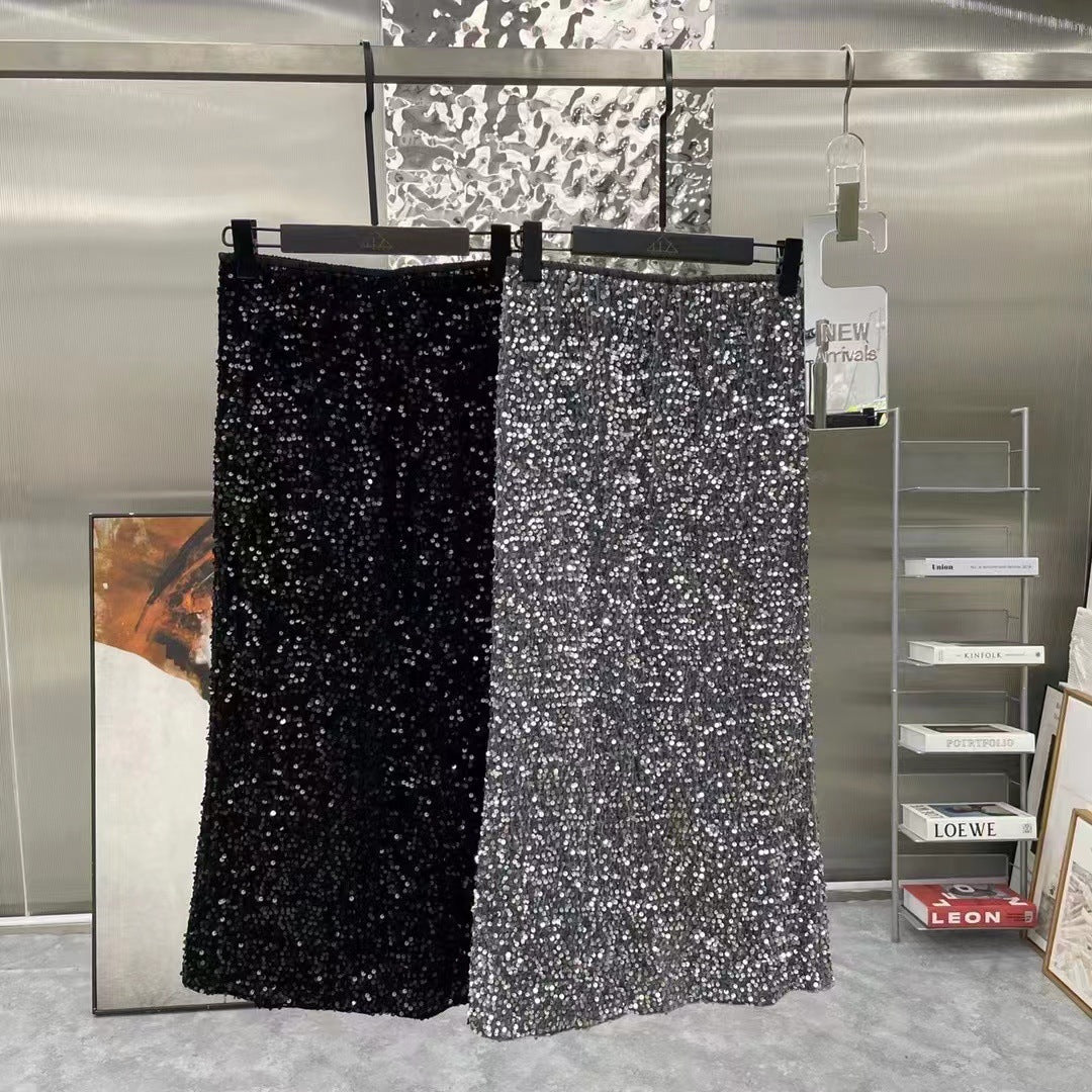 High Quality Velvet Sequined Atmosphere A- Shaped Skirt