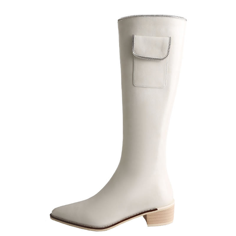 Pointed Retro Mid-heel Mid-tube Thick-heeled Net Red Boots Tide